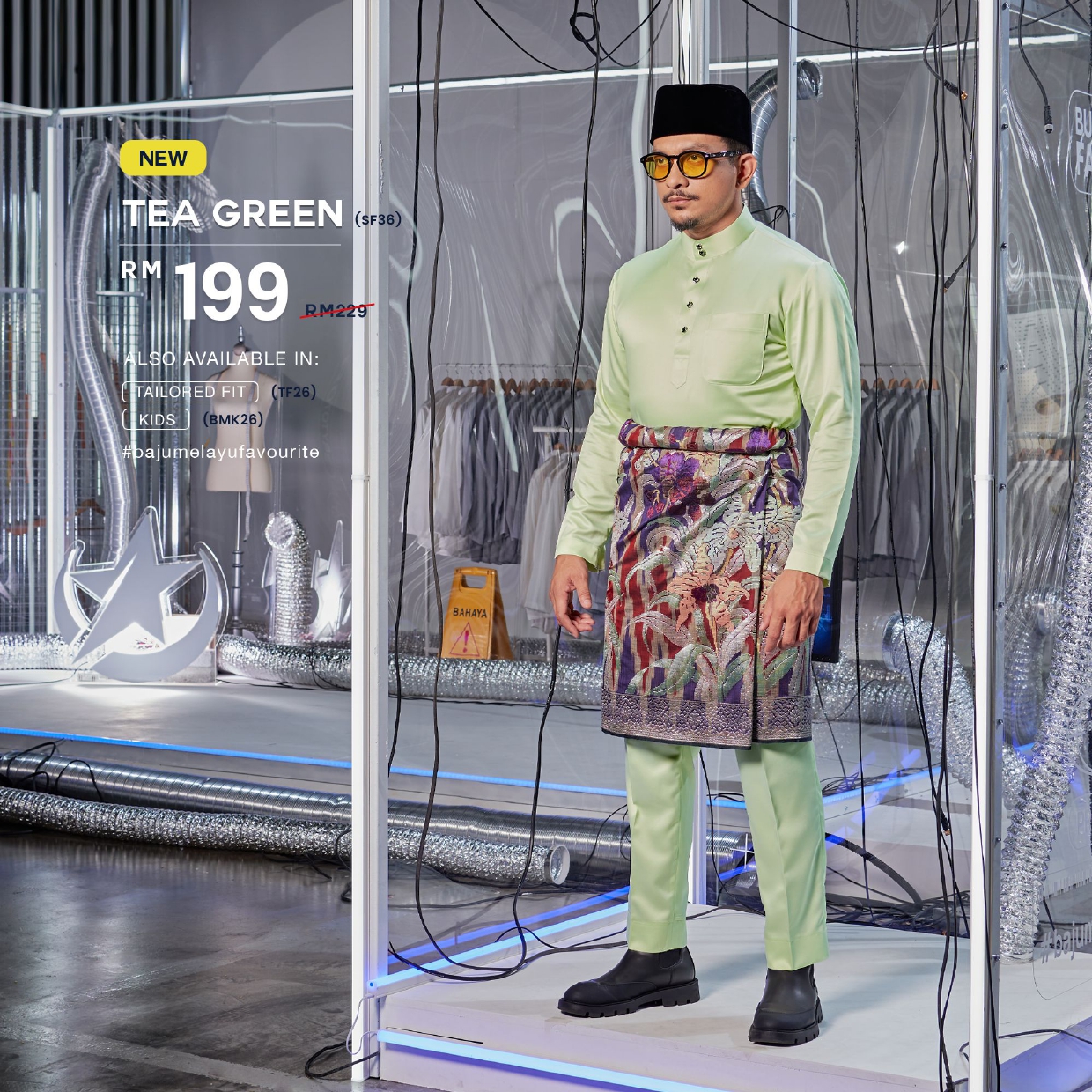 Baju Melayu Slim Fit Tea Green Bulan Bintang